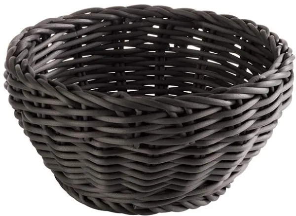 Cesta para pan, redonda, trenzado de plástico negro, Ø16xH8 cm
