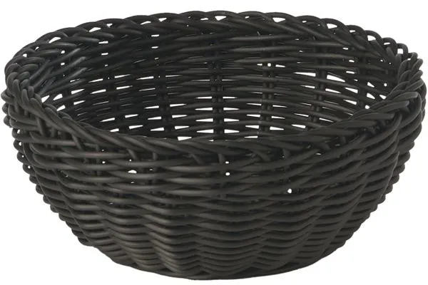 Cesta para pan, redonda, trenzado de plástico negro, Ø20xH8 cm