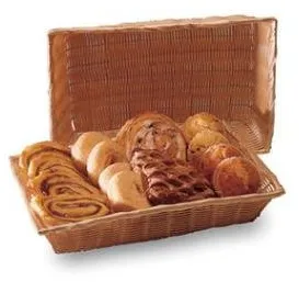 Cesta para pan, rectangular, mimbre de plástico marrón claro, 41x28x8 cm
