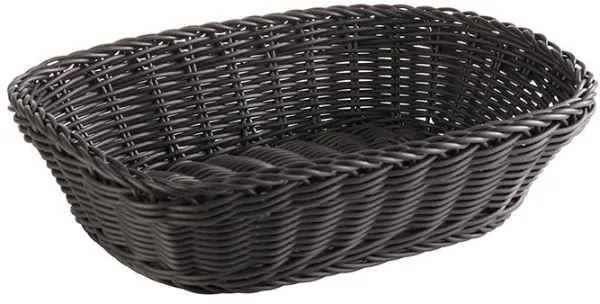 Descatalogado: Cesta para pan, rectangular, trenzado de plástico negro, 26,5x19xH7 cm
