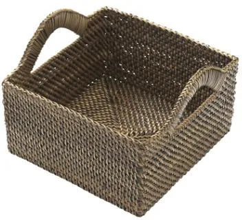 Cesta para pan Bastian, cuadrada, trenzado claro/oscuro, 18x18xH9,5 cm